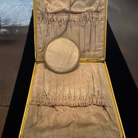 Exquisite Floral Embroidered Evening Bag, French, enamel, w/ mirror, filigree - Picture 9 of 14